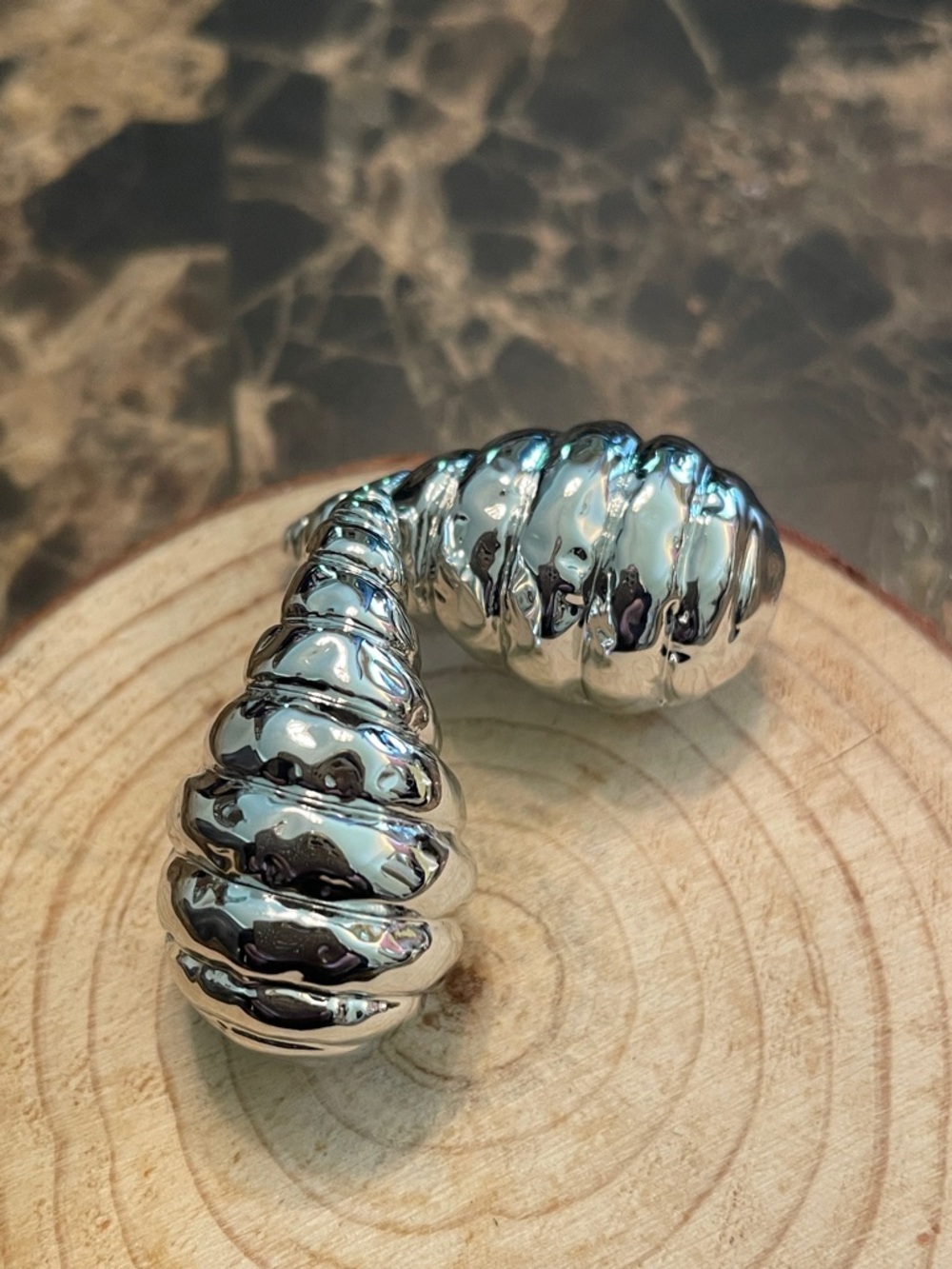 Silver Shell Shaped Post Earrings - Picture 5 of 7